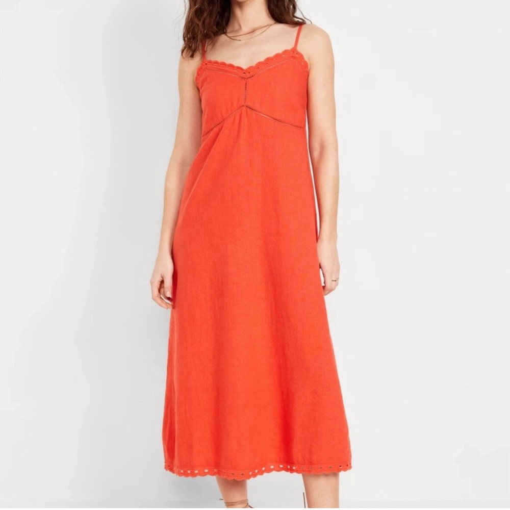 Old Navy Orange Linen Blend Midi Dress
